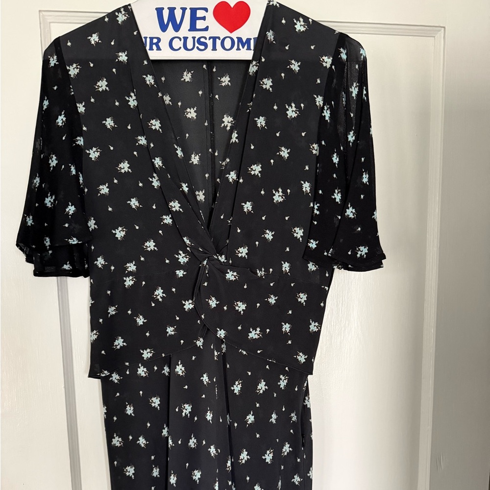 Rixo Floral Black Dress with Short Sleeves